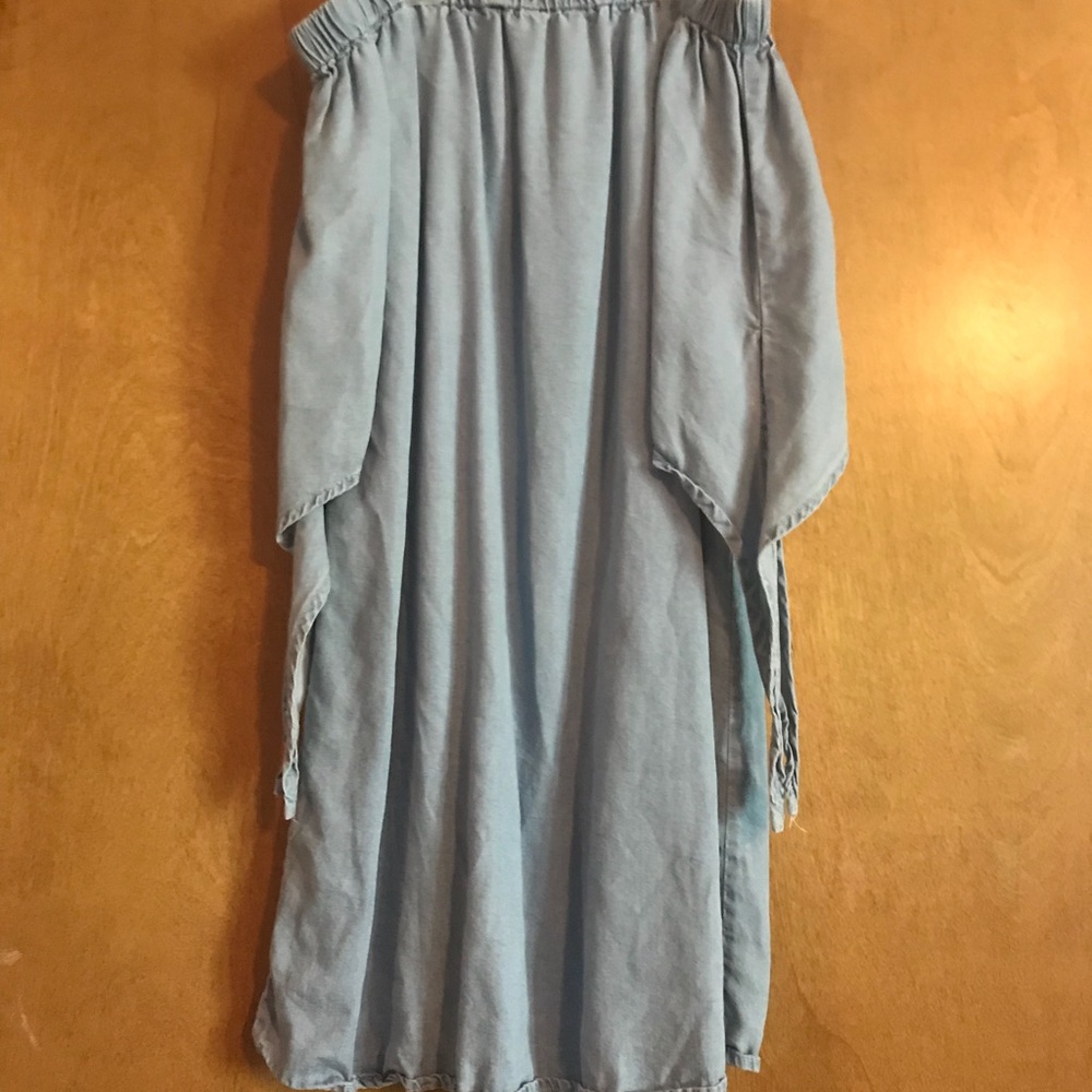 Off the shoulder dress.